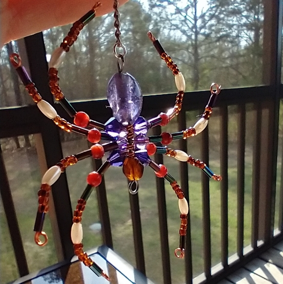 Artisan Beaded Spider Pendant • Purple and Brown - Picture 14 of 17